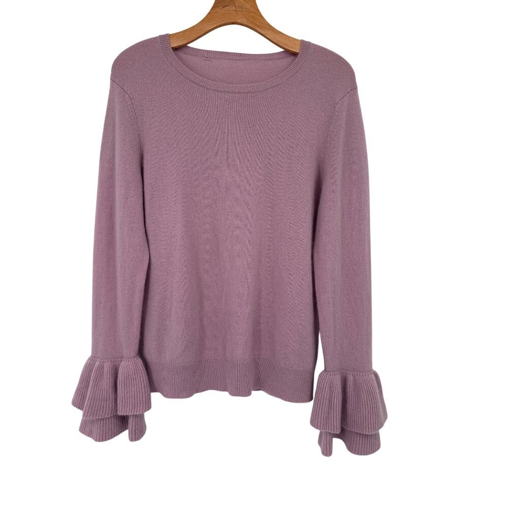CHARTER CLUB LUXURY Pure Cashmere Bella Rose Pink Ruffle Sleeve Sweater sz large